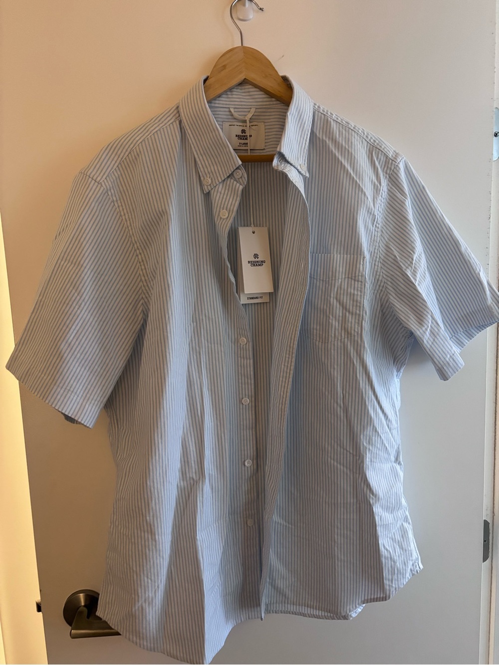 Reigning Champ Blue Striped Short-Sleeve Button-Down Shirt